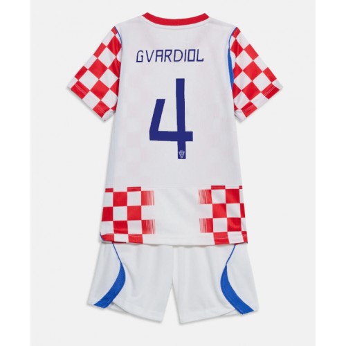 Stroje piłkarskie Chorwacja Josko Gvardiol #4 Koszulka Podstawowej dla dzieci MŚ 2026 Krótki Rękaw (+ szorty)